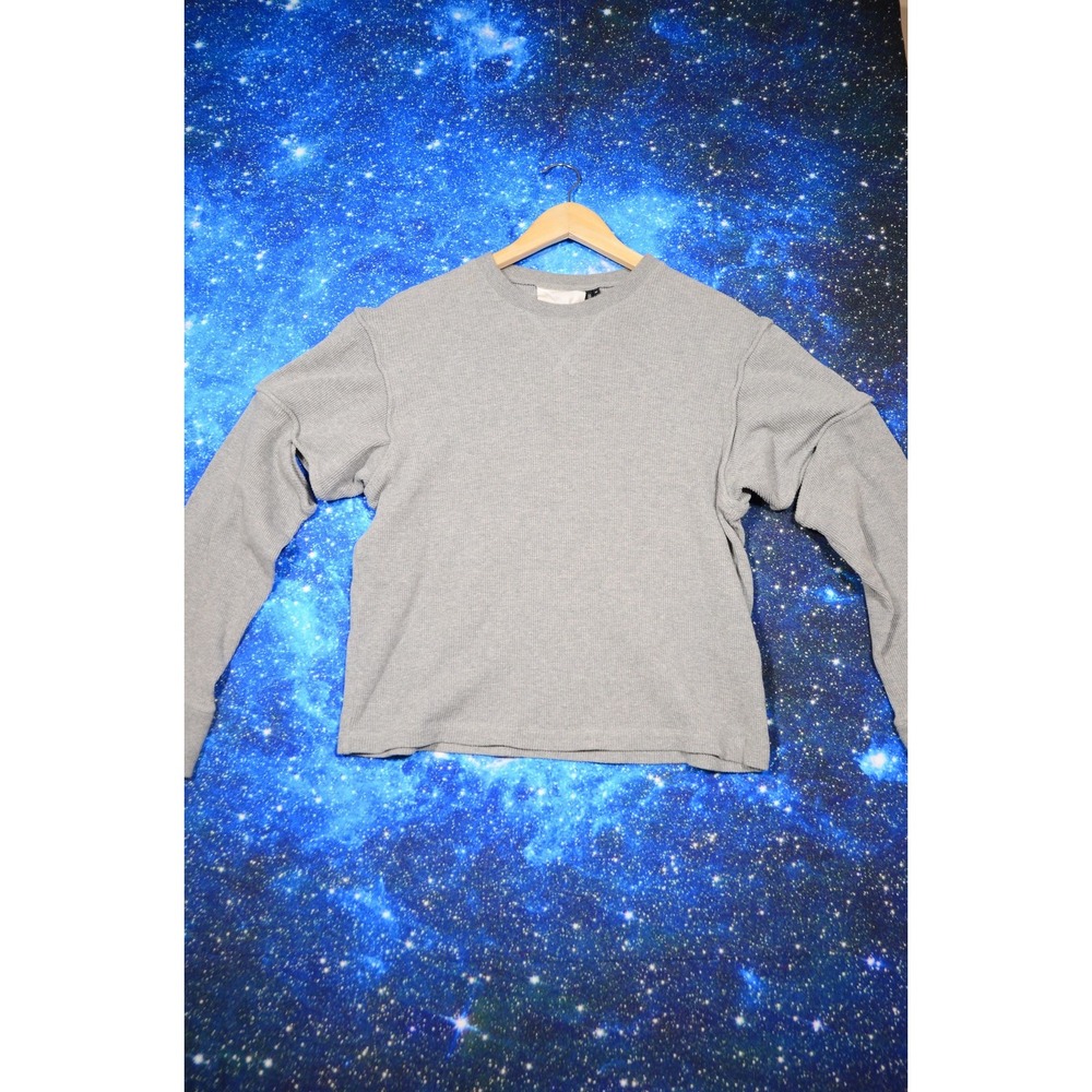Helmut‎ Lang Military Cocoon Thermal Sweatshirt Mens Medium Gray Waffle Knit
